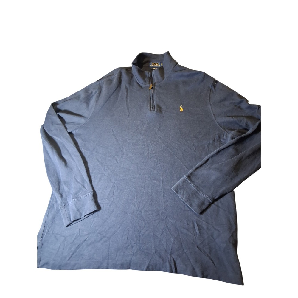Polo Ralph Lauren Mens XL Estate Rib Quarter Zip Pullover Navy Blue Yellow Pony